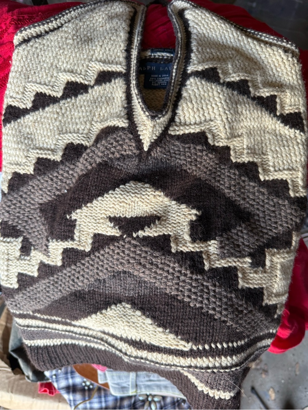 Vintage Ralph Lauren Cream and Brown Geometric hand Knit Tank Top